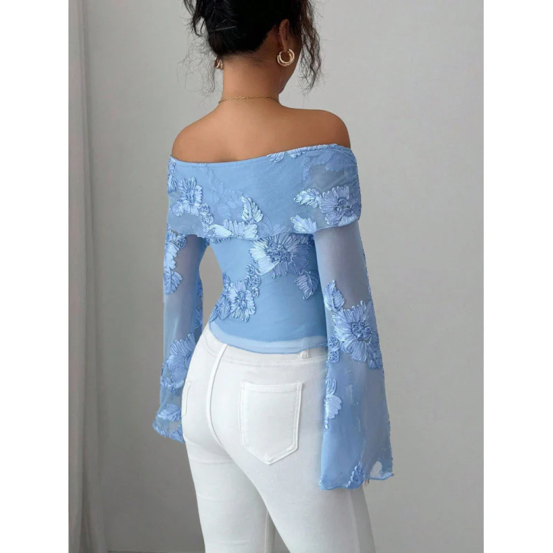 Damen Elegantem Oberteil mit Schulterfreiem Design und Blumenmuster R&B - Image 2
