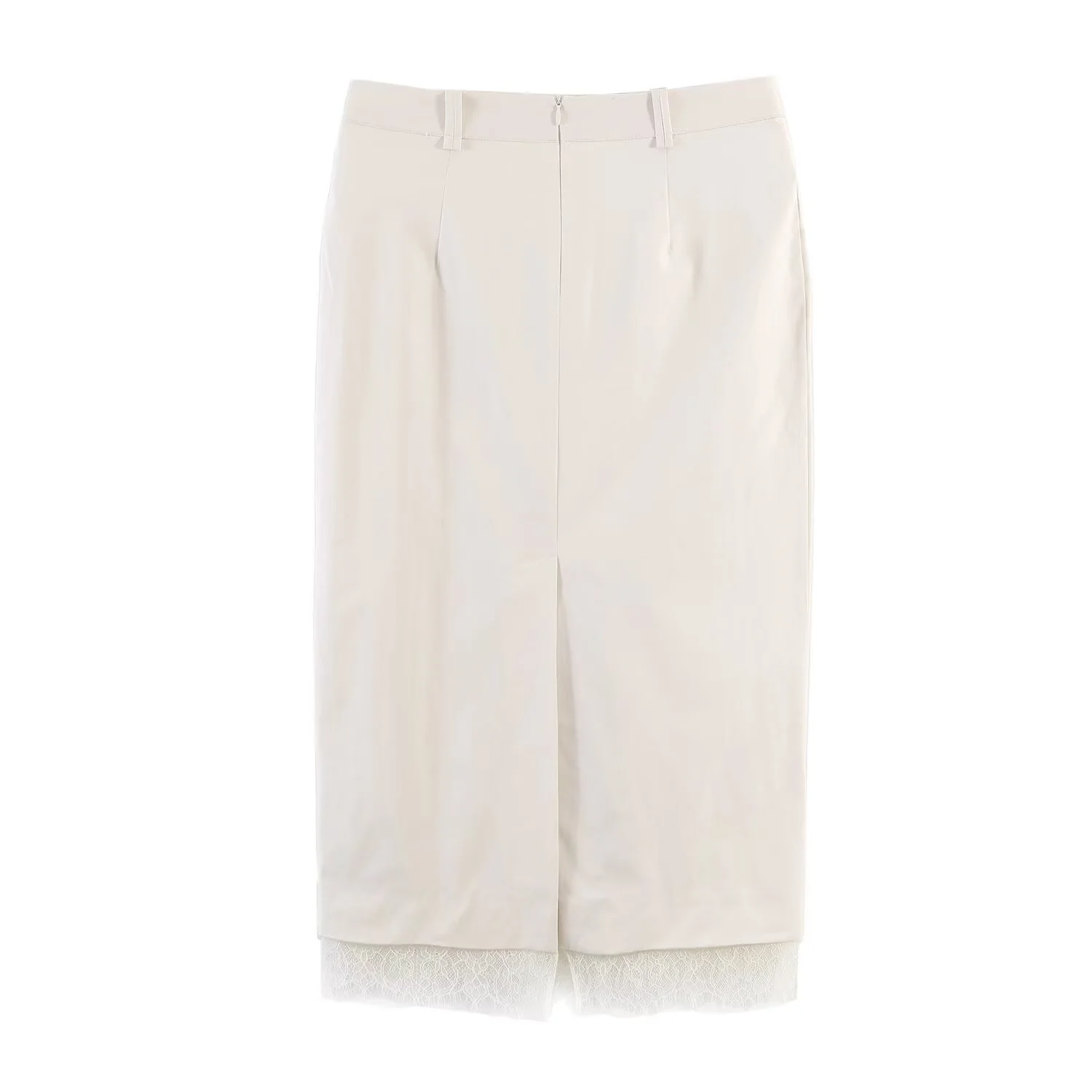 Damen eleganter Bleistiftrock mit transparentem Spitzenabschluss R&B