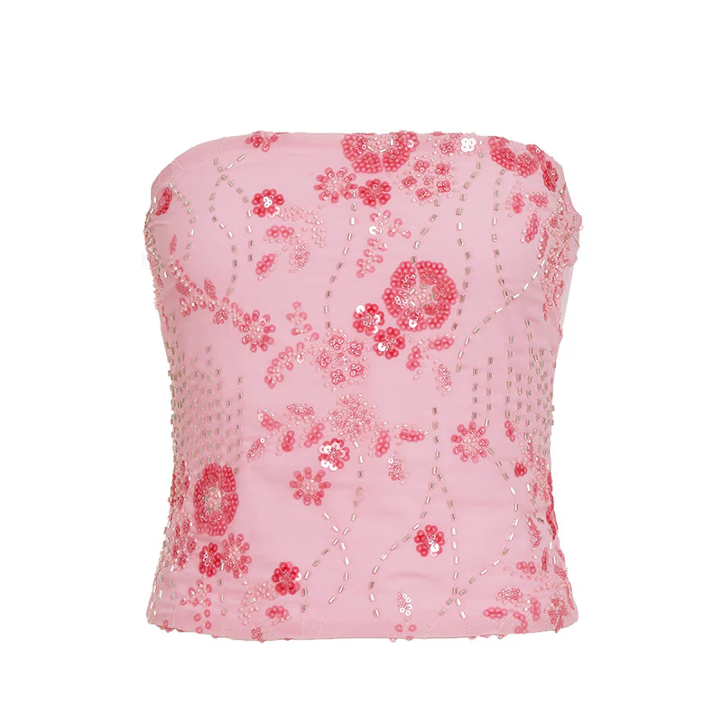 Damen eleganter Crop-Top mit Blumenstickerei und Pailletten R&B - Image 6