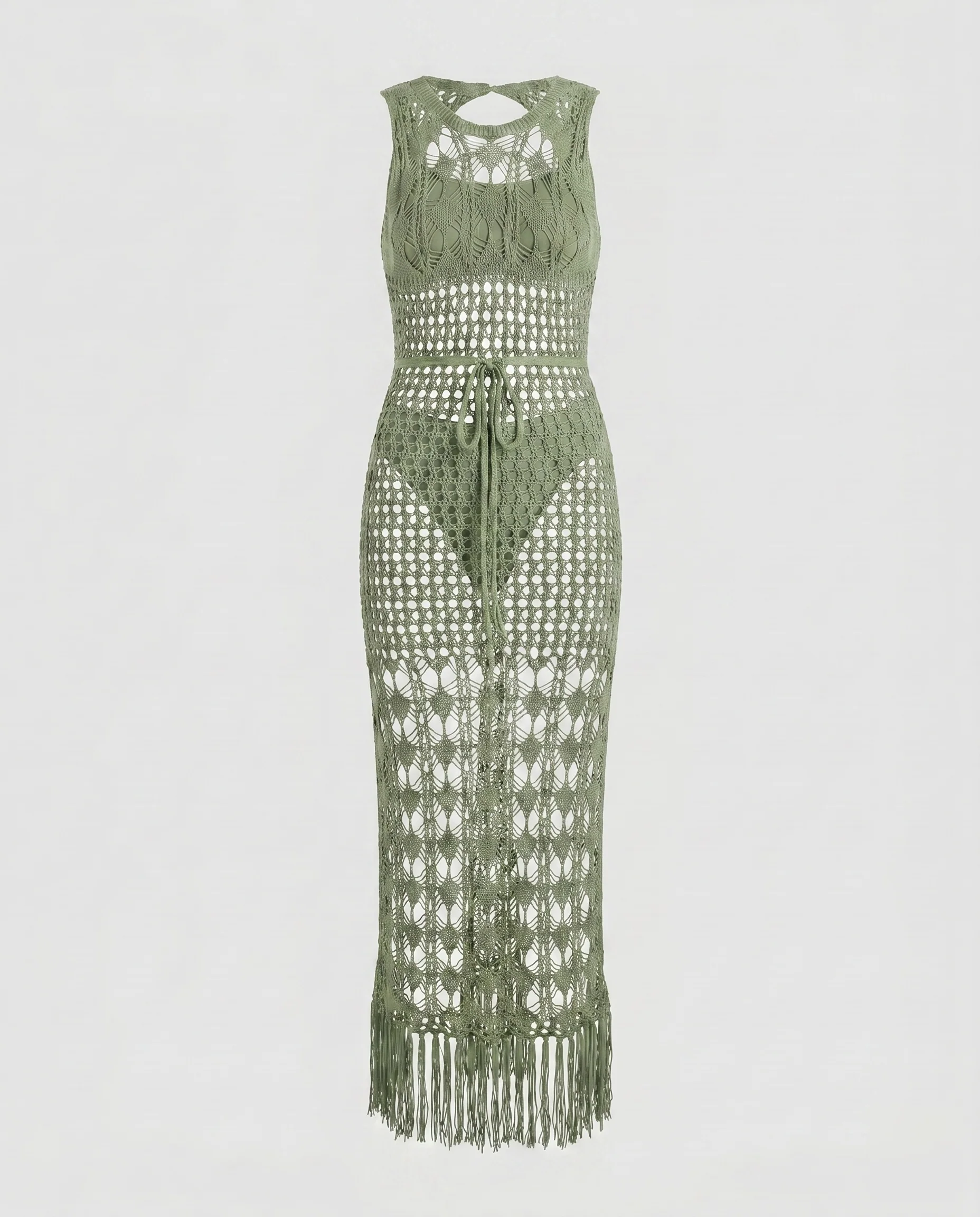 Damen Eleganter Häkel-Strandüberwurf mit Fransen und offenen Rückendetails R&B - Image 5