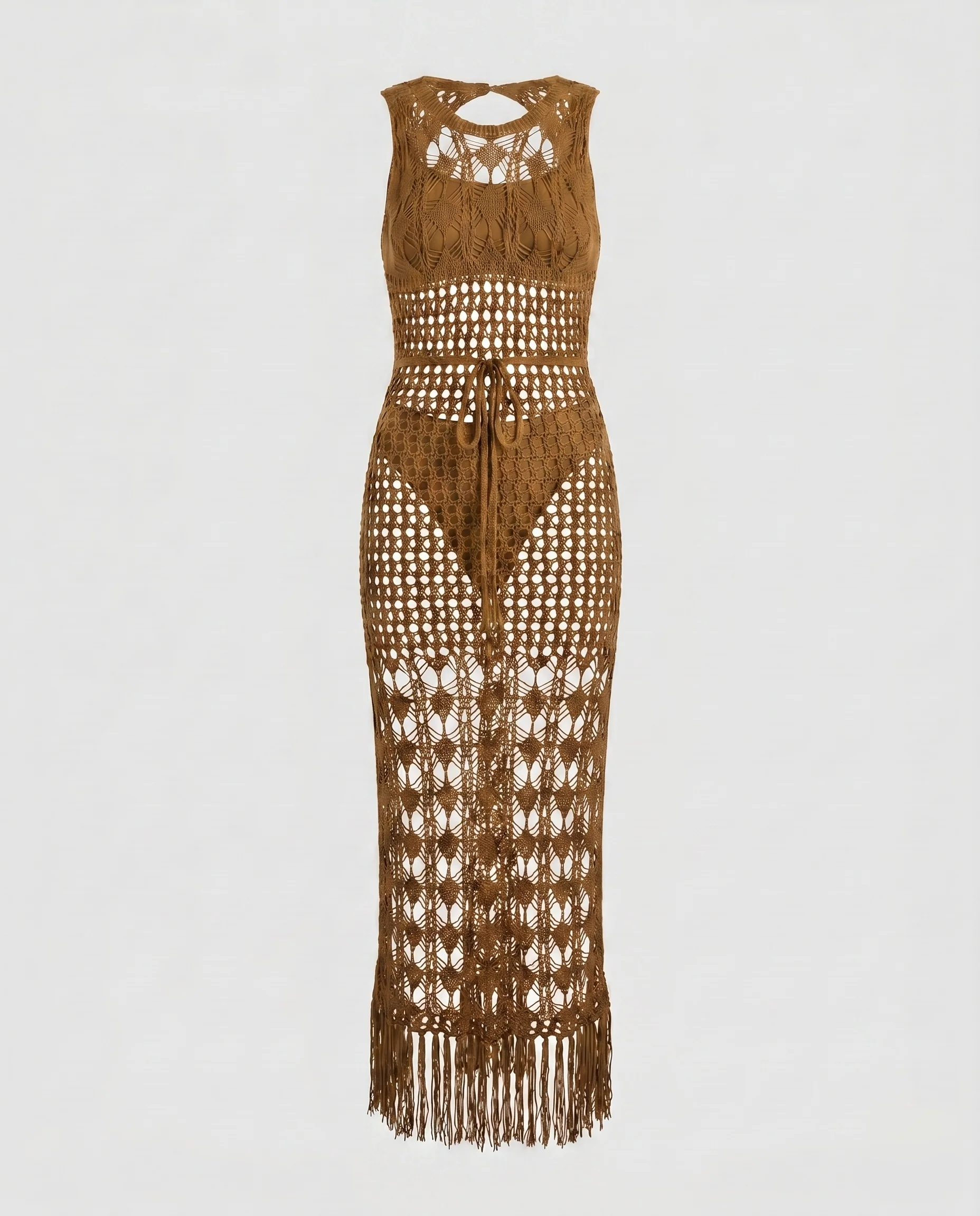 Damen Eleganter Häkel-Strandüberwurf mit Fransen und offenen Rückendetails R&B - Image 6