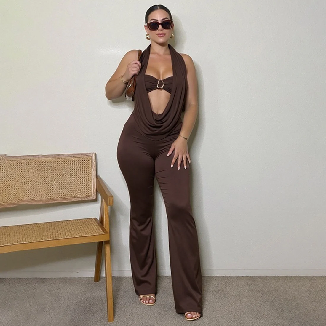 Damen Eleganter Jumpsuit mit anpassbarem Ausschnitt und schickem Gürtel R&B - Image 8