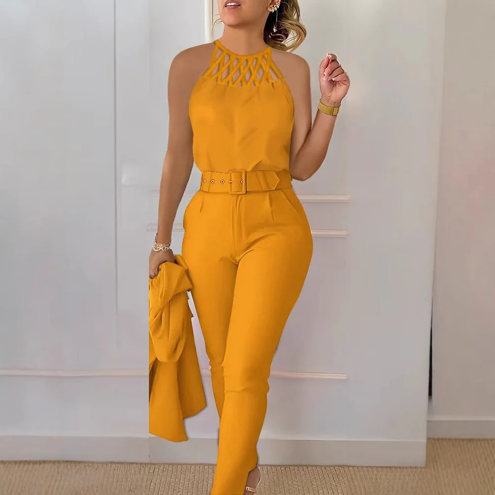 Damen Eleganter Jumpsuit mit schickem Gürtel und raffiniertem Cut-Out R&B - Image 2