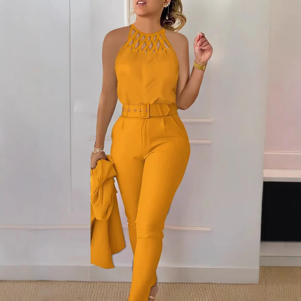 Damen Eleganter Jumpsuit mit schickem Gürtel und raffiniertem Cut-Out R&B - Image 6