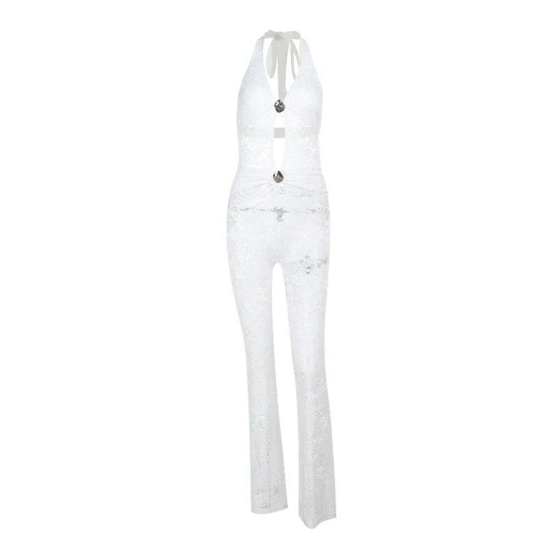 Damen eleganter Jumpsuit mit schicker Schnürung und transparentem Lacedesign R&B - Image 5
