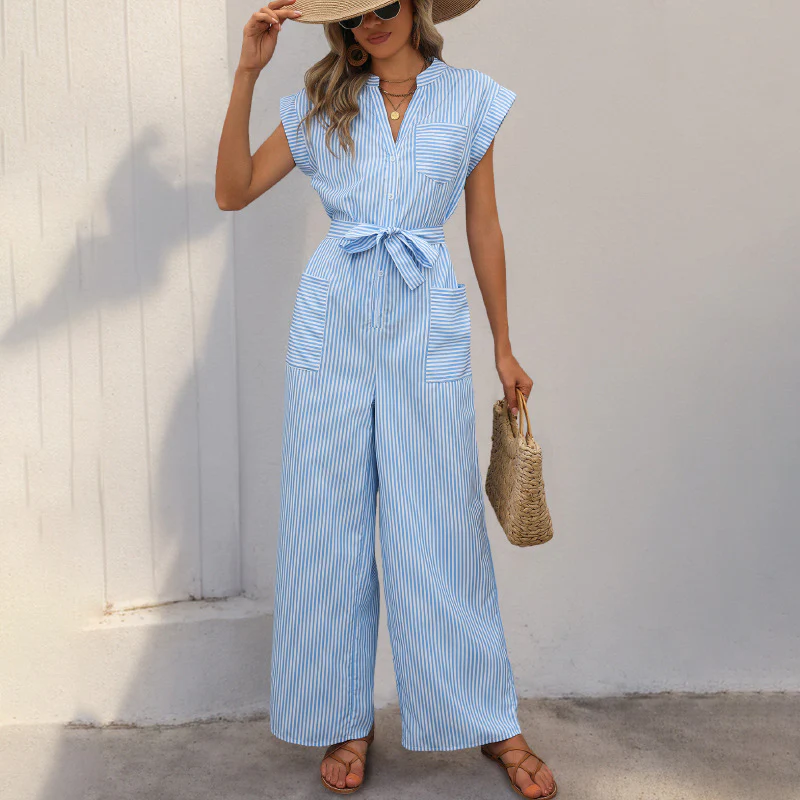Damen Eleganter Jumpsuit mit schmalem Gürtel und Knopfdetails R&B - Image 3