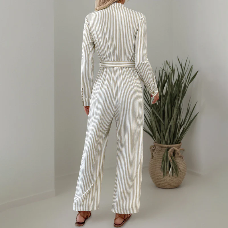 Damen Eleganter Jumpsuit mit schmalem Gürtel und Knopfdetails R&B - Image 4