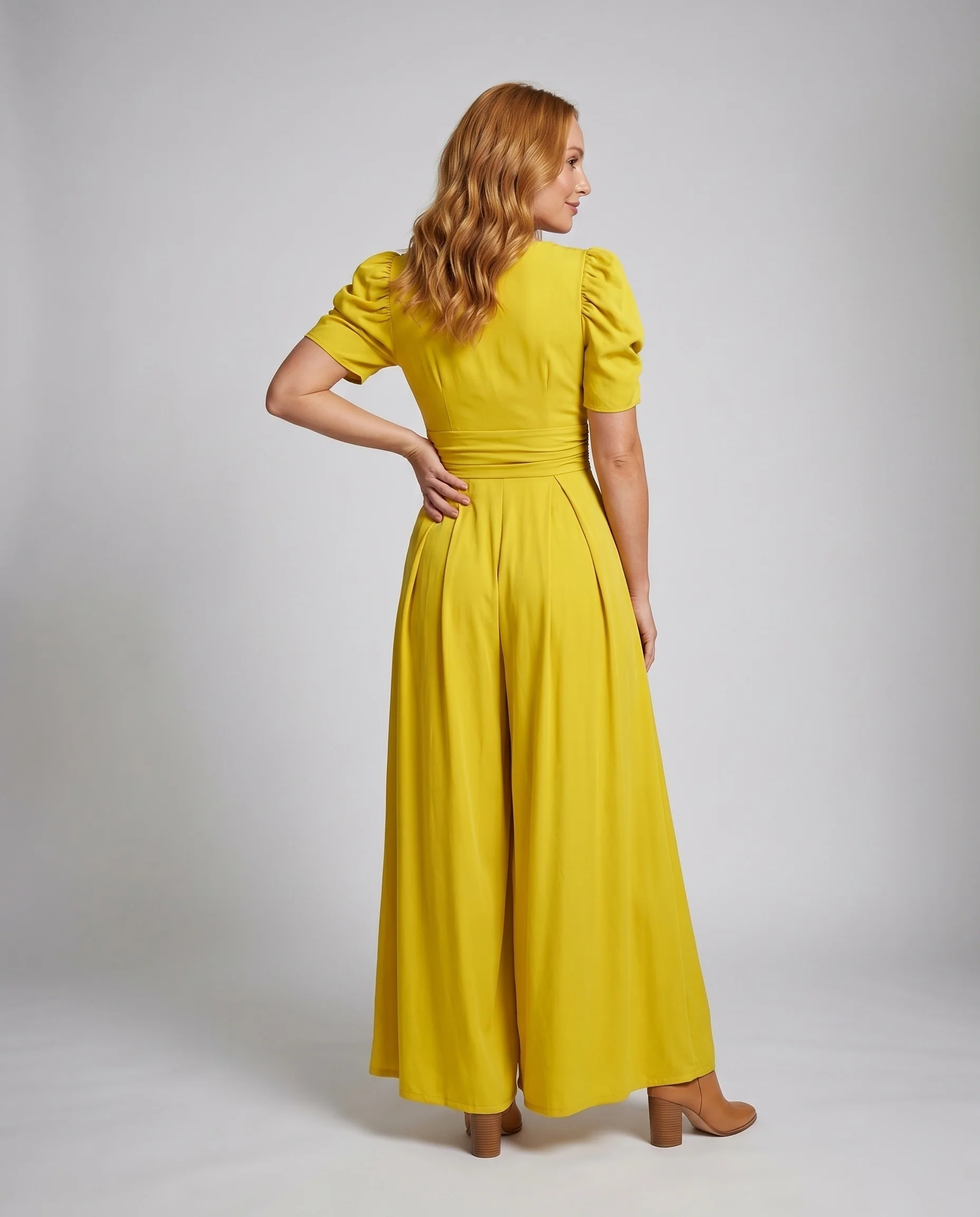 Damen Eleganter Jumpsuit mit tiefem V-Ausschnitt und voluminösen Ärmeln R&B - Image 3
