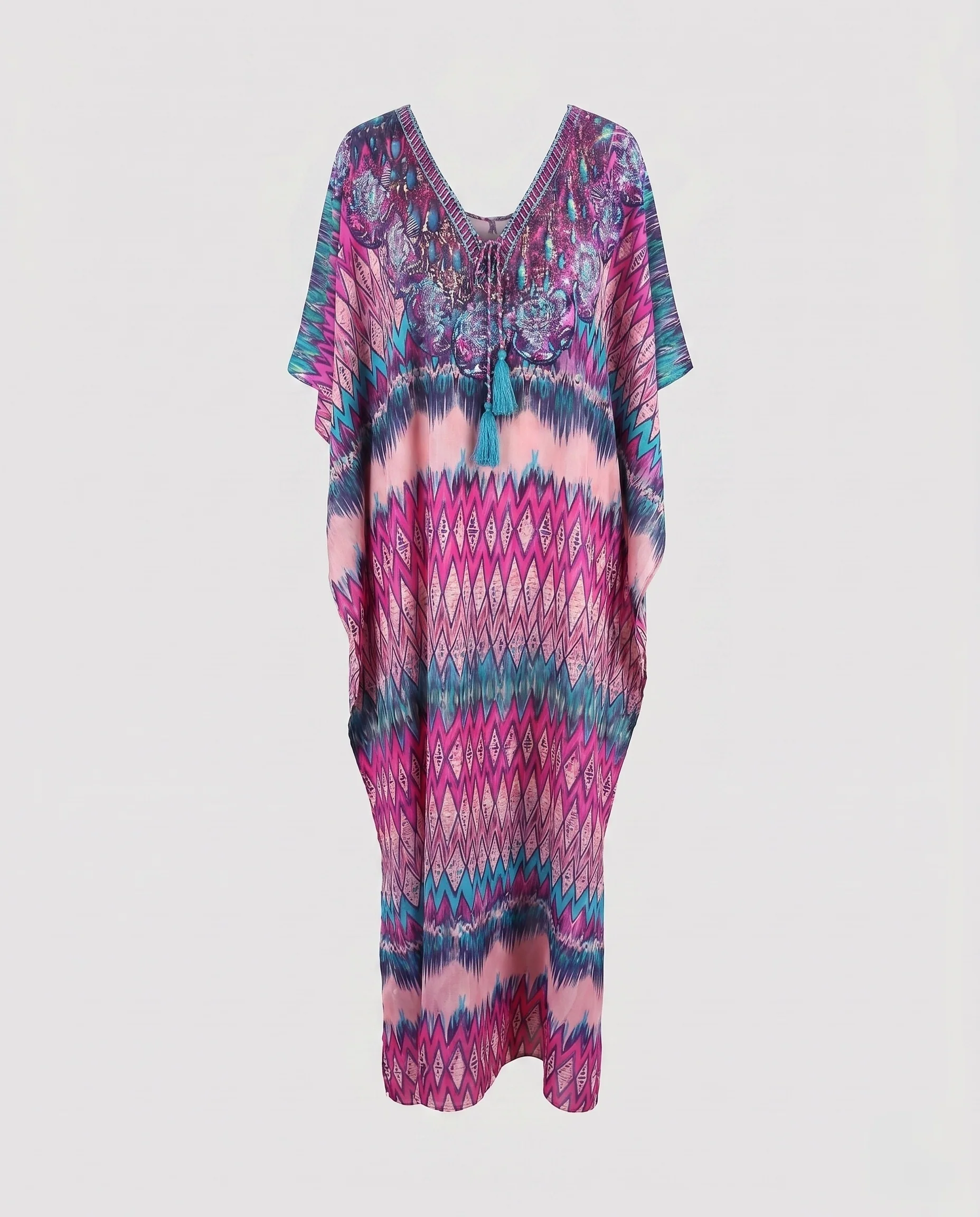 Damen eleganter Kaftan mit buntem Ethno-Muster und luftigen Ärmeln R&B - Image 5