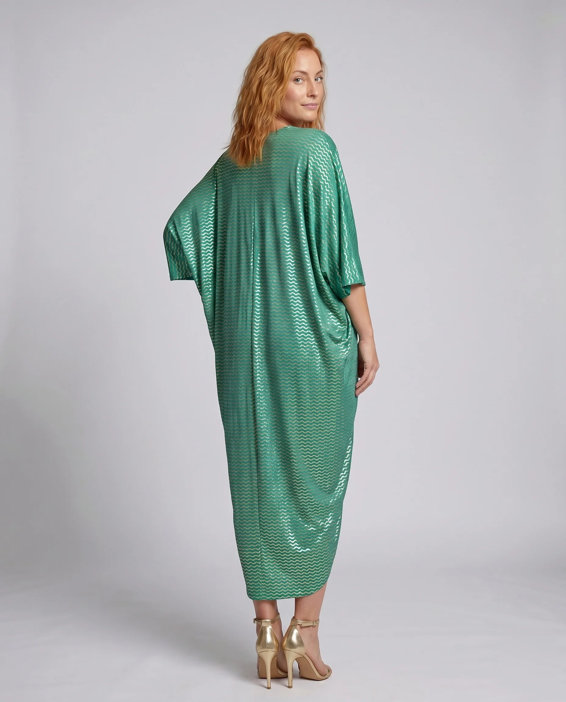 Damen eleganter Kaftan mit raffinierten Falten und tiefem V-Ausschnitt R&B - Image 3
