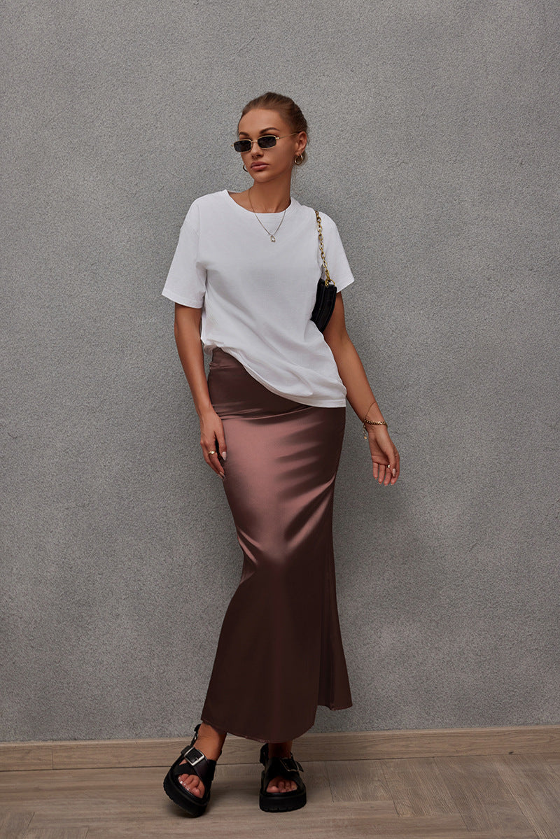 Damen Eleganter Maxirock aus glänzendem Satin mit hohem Schlitz R&B - Image 2