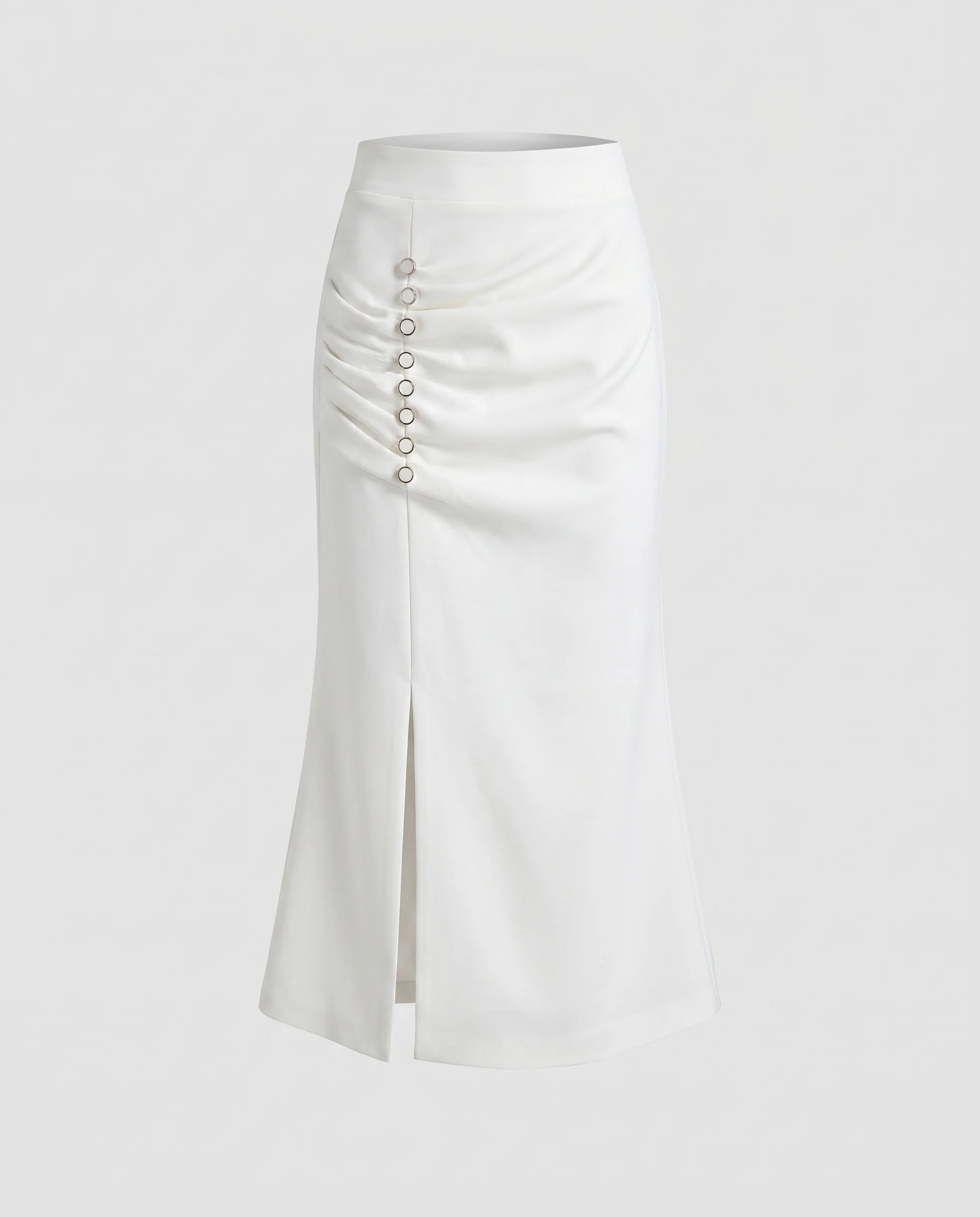 Damen Eleganter Midirock mit Raffung und kontrastierenden Knöpfen R&B - Image 5