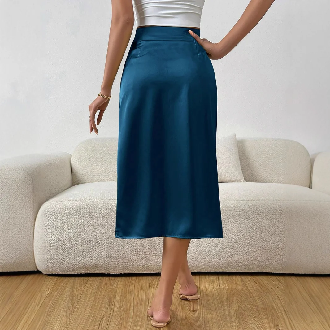Damen Eleganter Satin-Midirock mit elegantem Schlitz und fließendem Fall R&B - Image 3