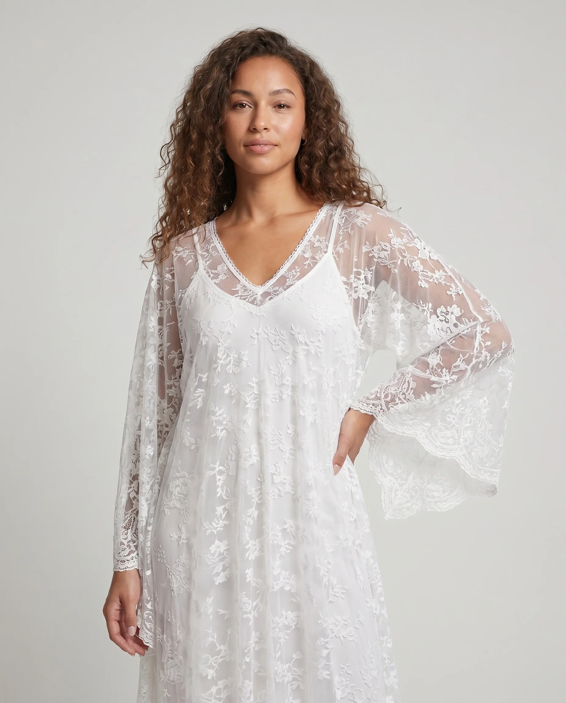 Damen eleganter Spitze Kimono mit floralem Design R&B - Image 2