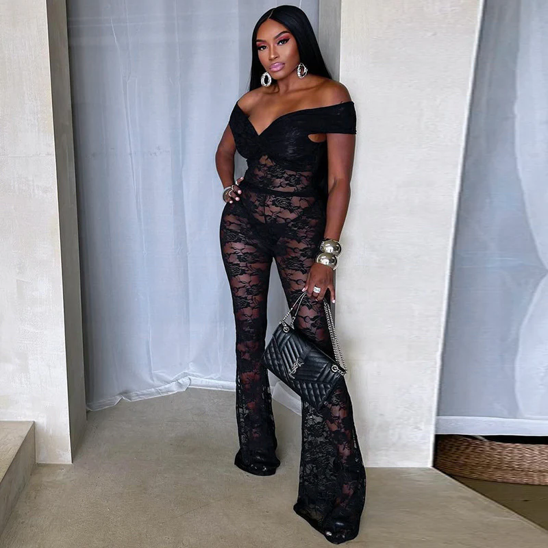 Damen Eleganter Spitzen-Jumpsuit mit schulterfreiem Design R&B - Image 4