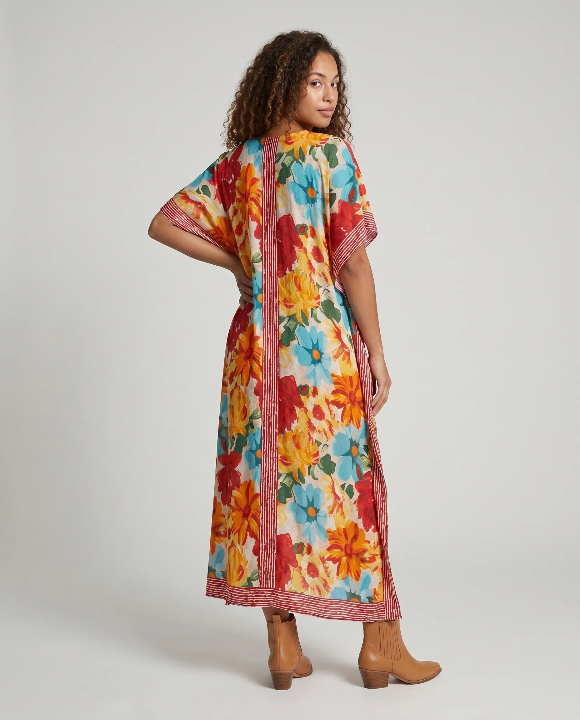 Damen eleganter Strandkaftan mit buntem Blumenmuster R&B - Image 4