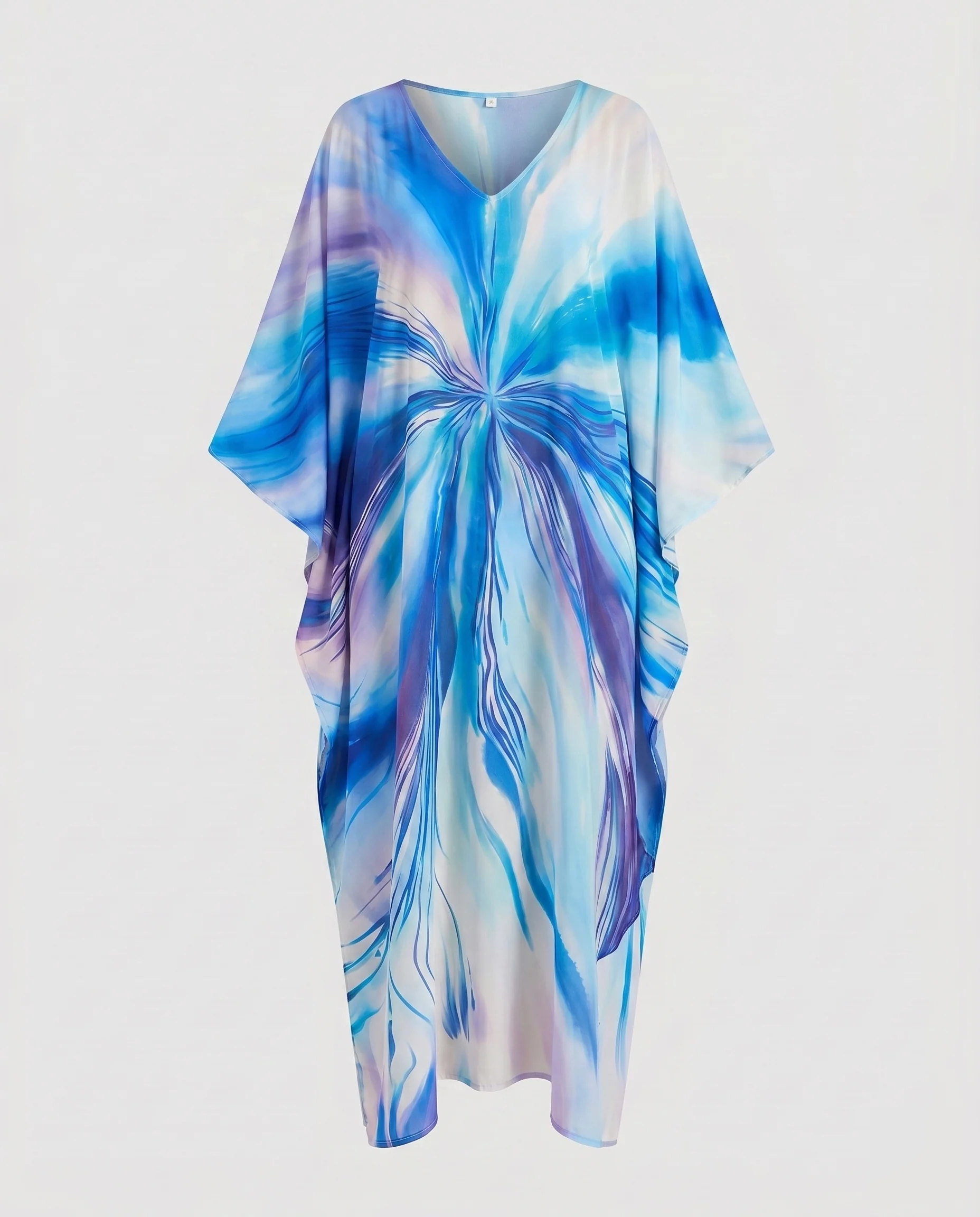 Damen eleganter Strandkaftan mit buntem Motiv und V-Ausschnitt R&B - Image 6