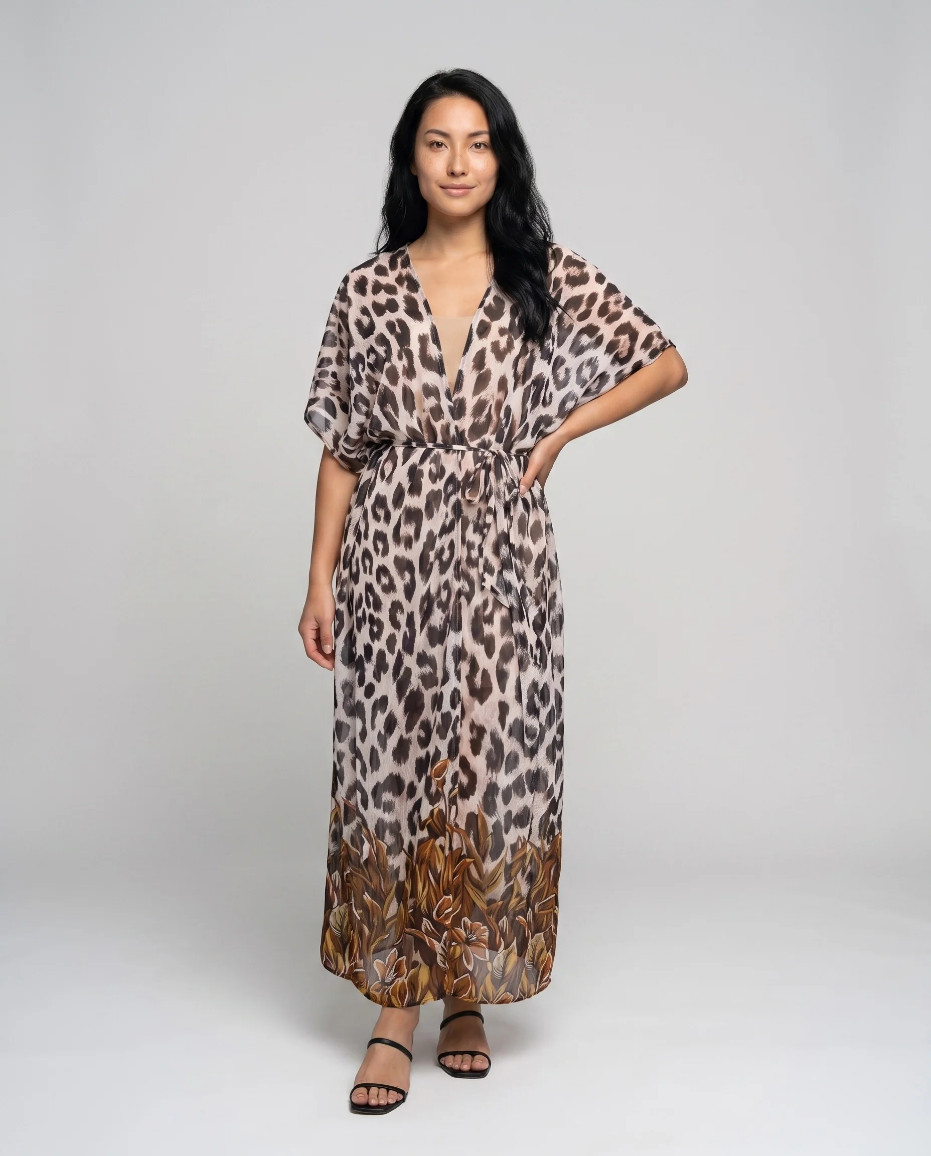 Damen eleganter Strandkimono mit tierischem Muster R&B