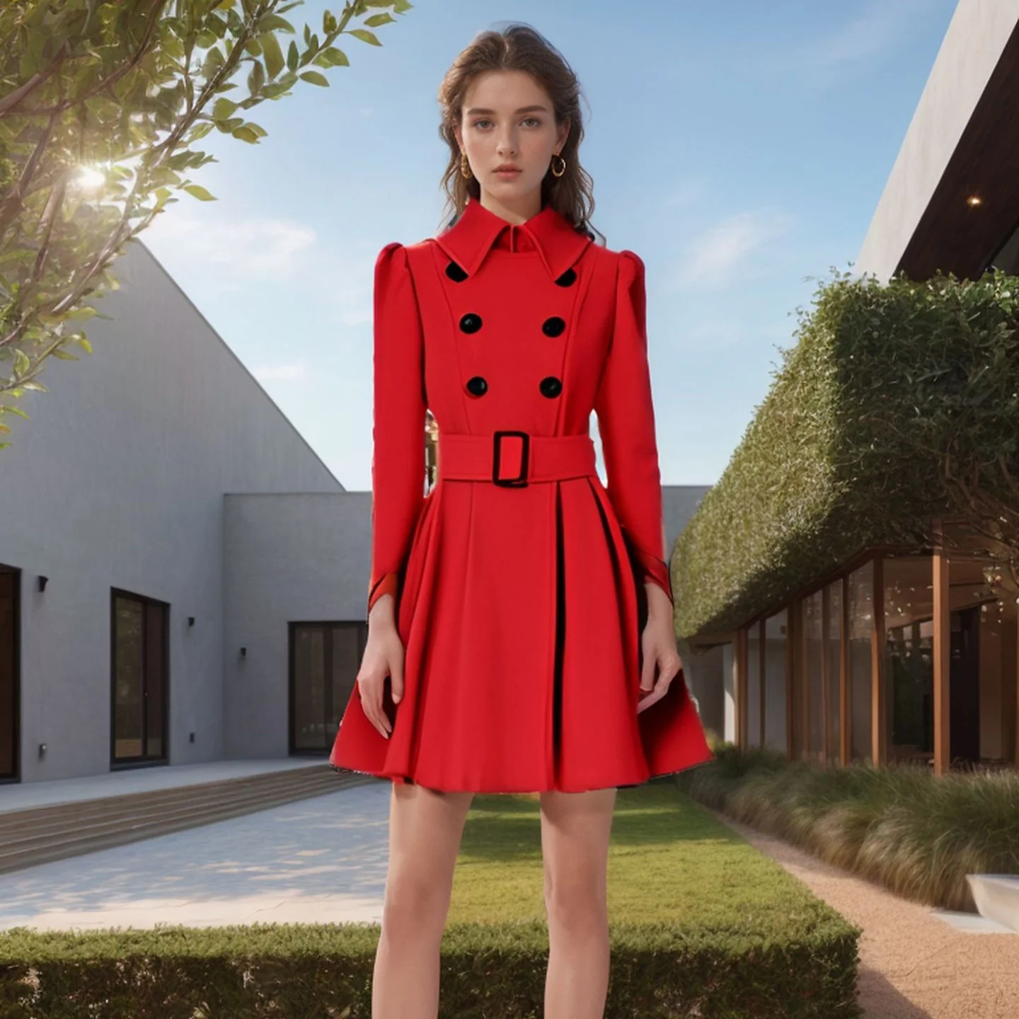 Damen eleganter Trenchcoat mit tailliertem Schnitt und dekorativen Knöpfen R&B - Image 3