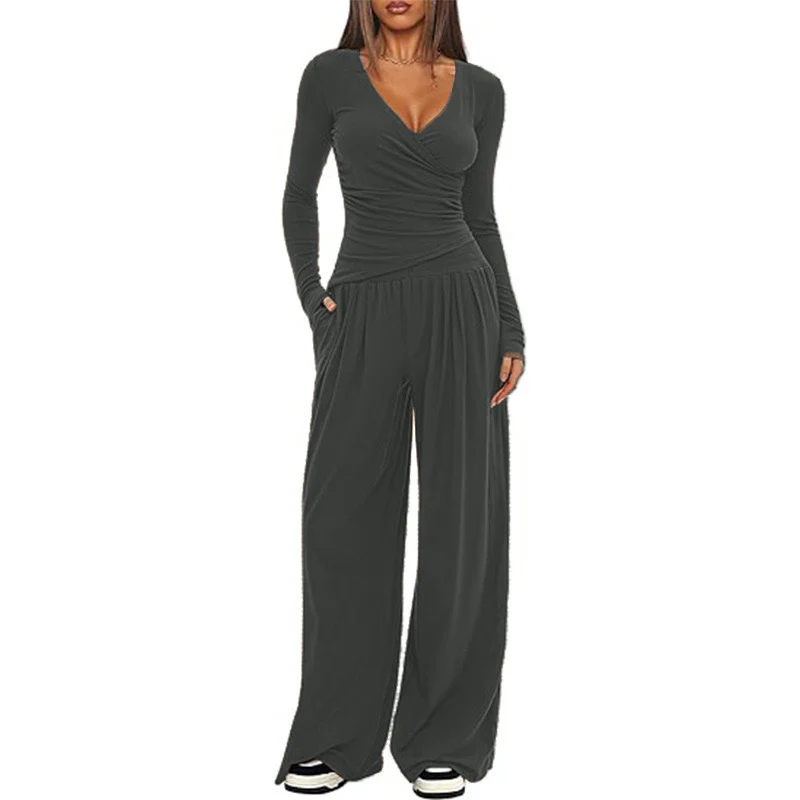 Damen Eleganter Wickel-Jumpsuit mit weitem Bein und modischen Details R&B - Image 11