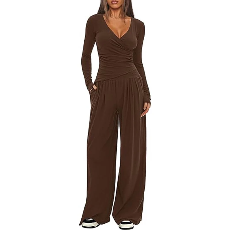 Damen Eleganter Wickel-Jumpsuit mit weitem Bein und modischen Details R&B - Image 12