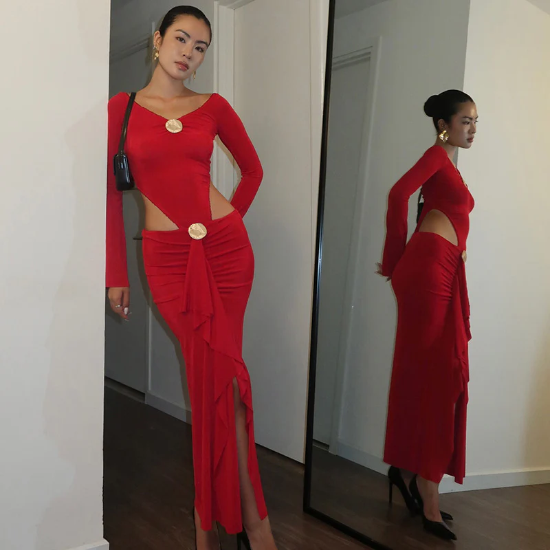 Damen eleganter Wickelrock mit glanzvollem Knopfdetail R&B - Image 3