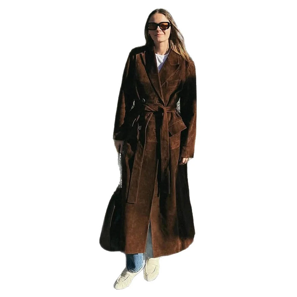 Damen Eleganter Wildledermantel mit Taillengürtel R&B - Image 5