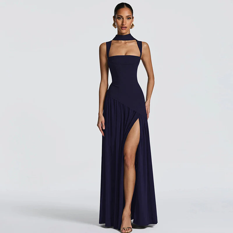 Damen Elegantes Abendkleid mit asymmetrischem Schnitt und tiefem Schlitz R&B