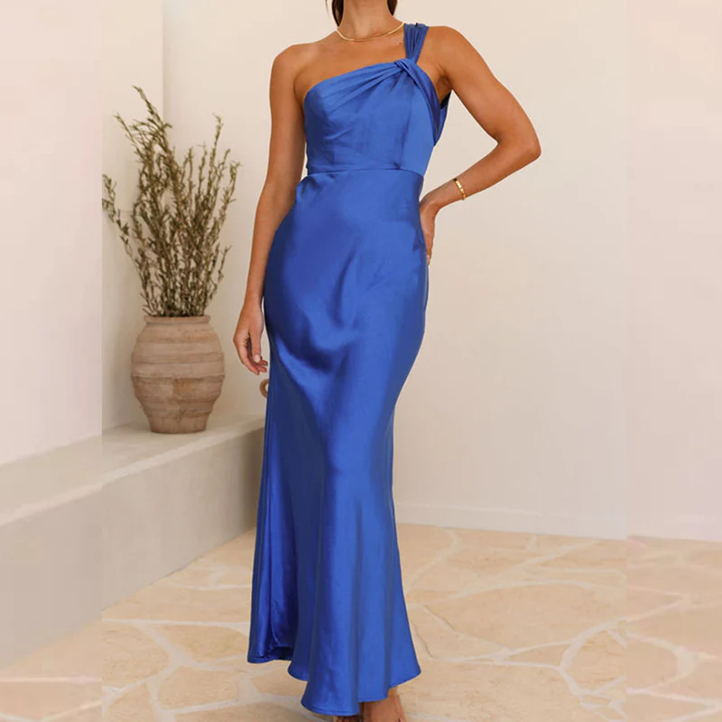 Damen Elegantes Abendkleid mit asymmetrischem Träger und zurückhaltendem Glanz R&B