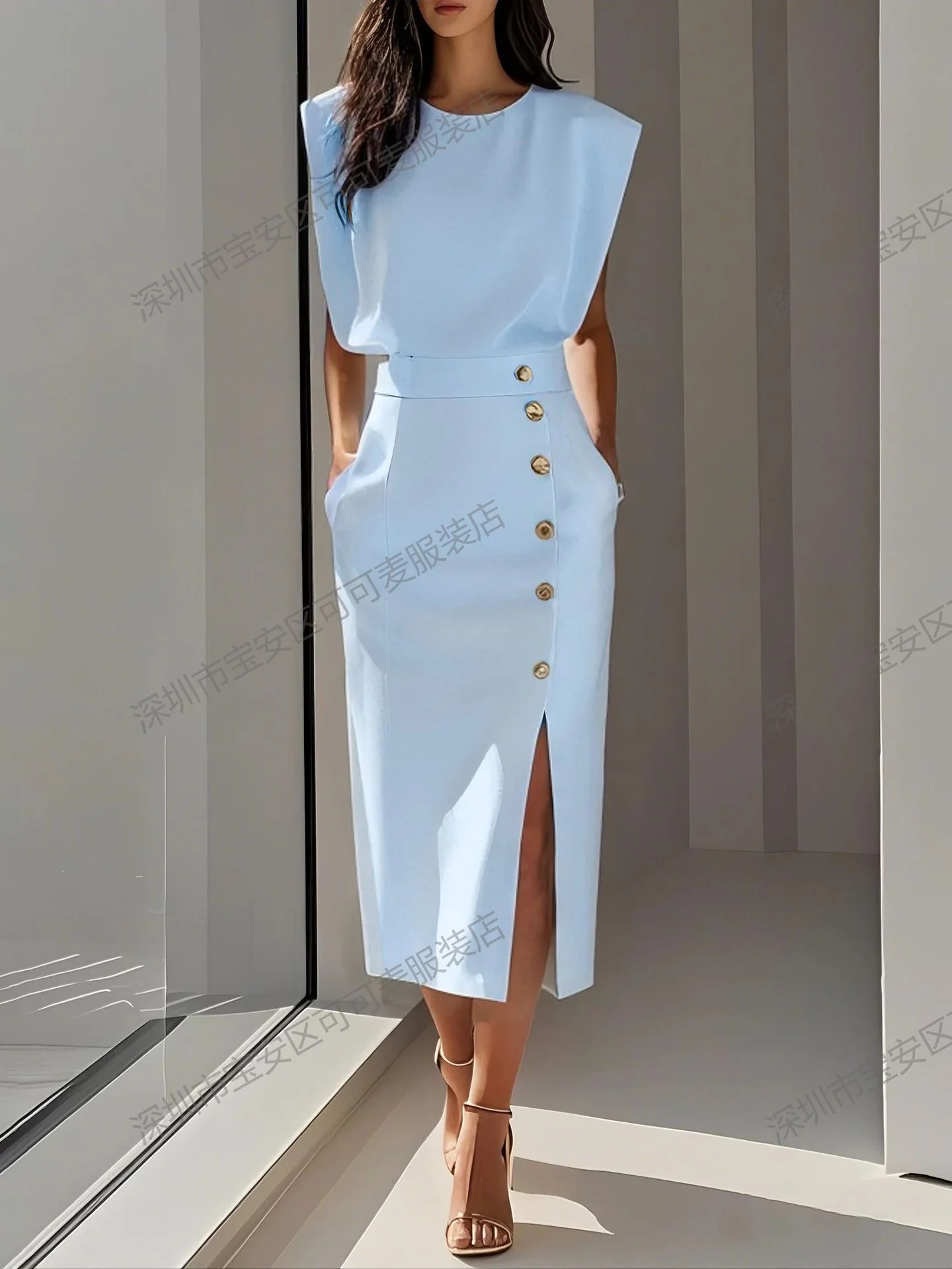 Damen Elegantes Abendkleid mit hohen Schultern und seitlichem Schlitz R&B - Image 12