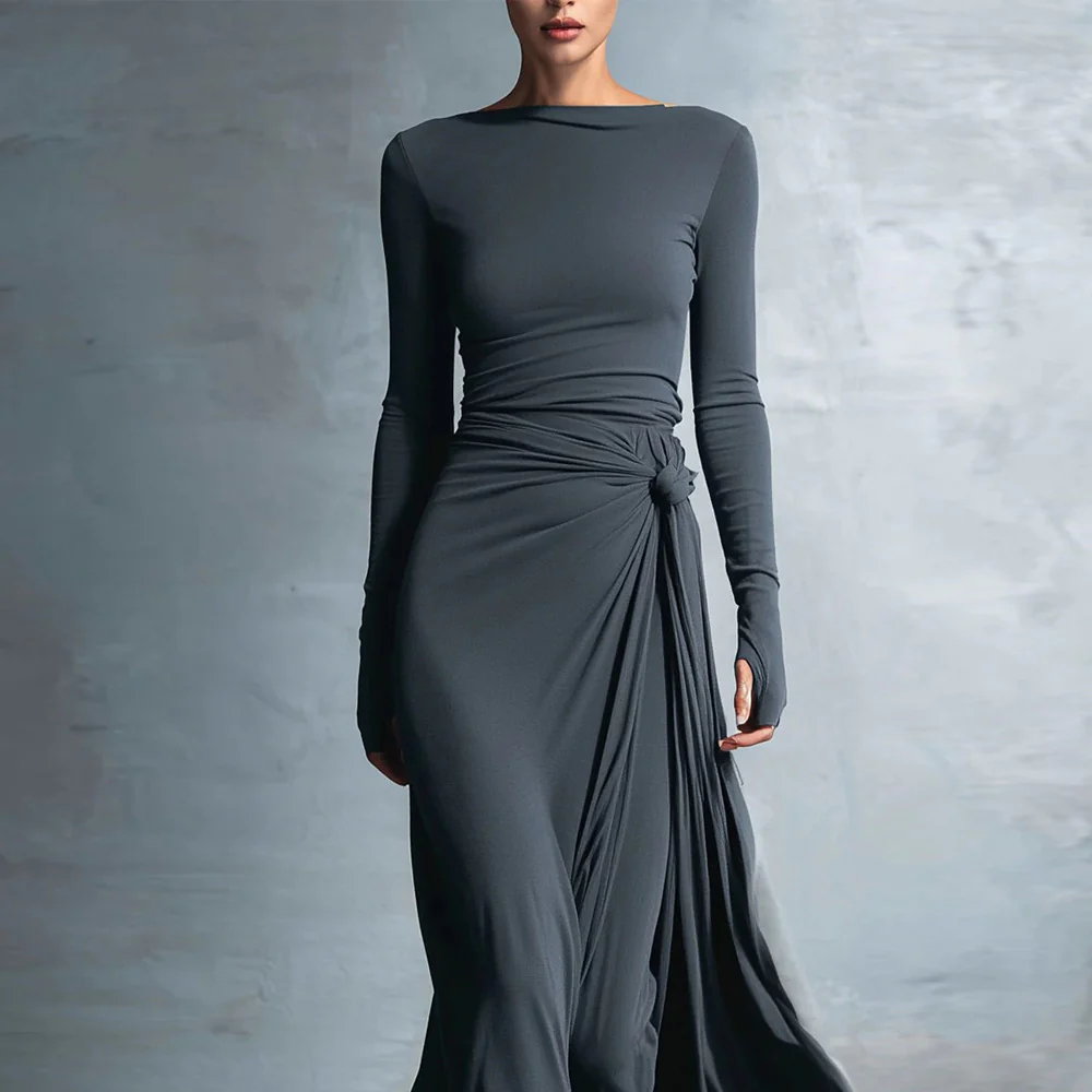 Damen elegantes Abendkleid mit langem Arm und Wickeldesign R&B - Image 8
