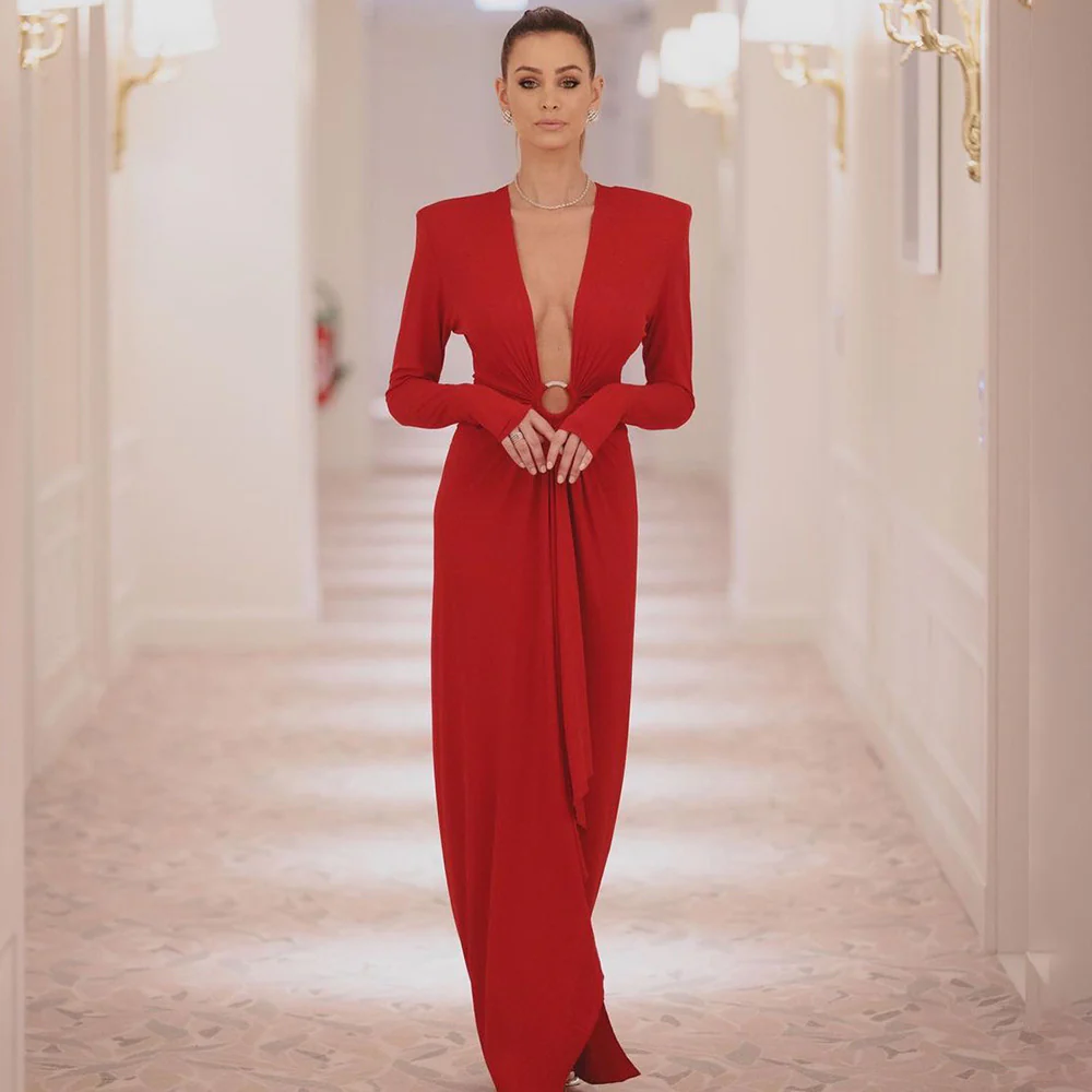 Damen Elegantes Abendkleid mit tiefem V-Ausschnitt und gefalteten Ärmeln Heidi-Mode - Image 6