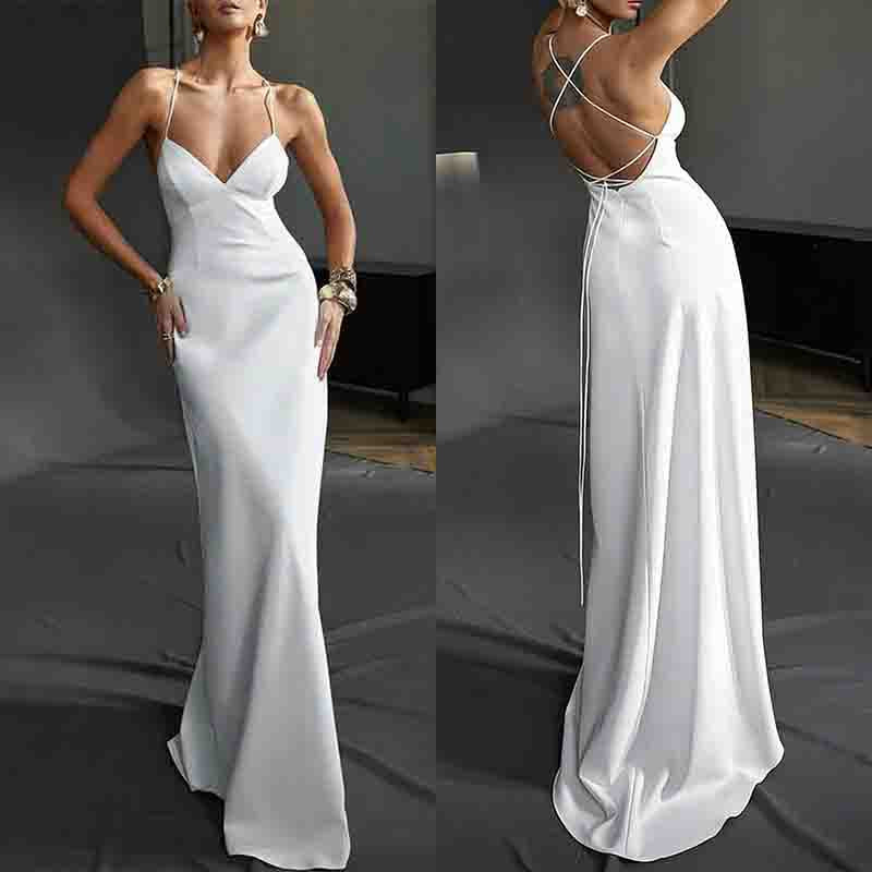Damen Elegantes Abendkleid mit tiefem V-Ausschnitt und schulterfreien Trägern R&B - Image 4