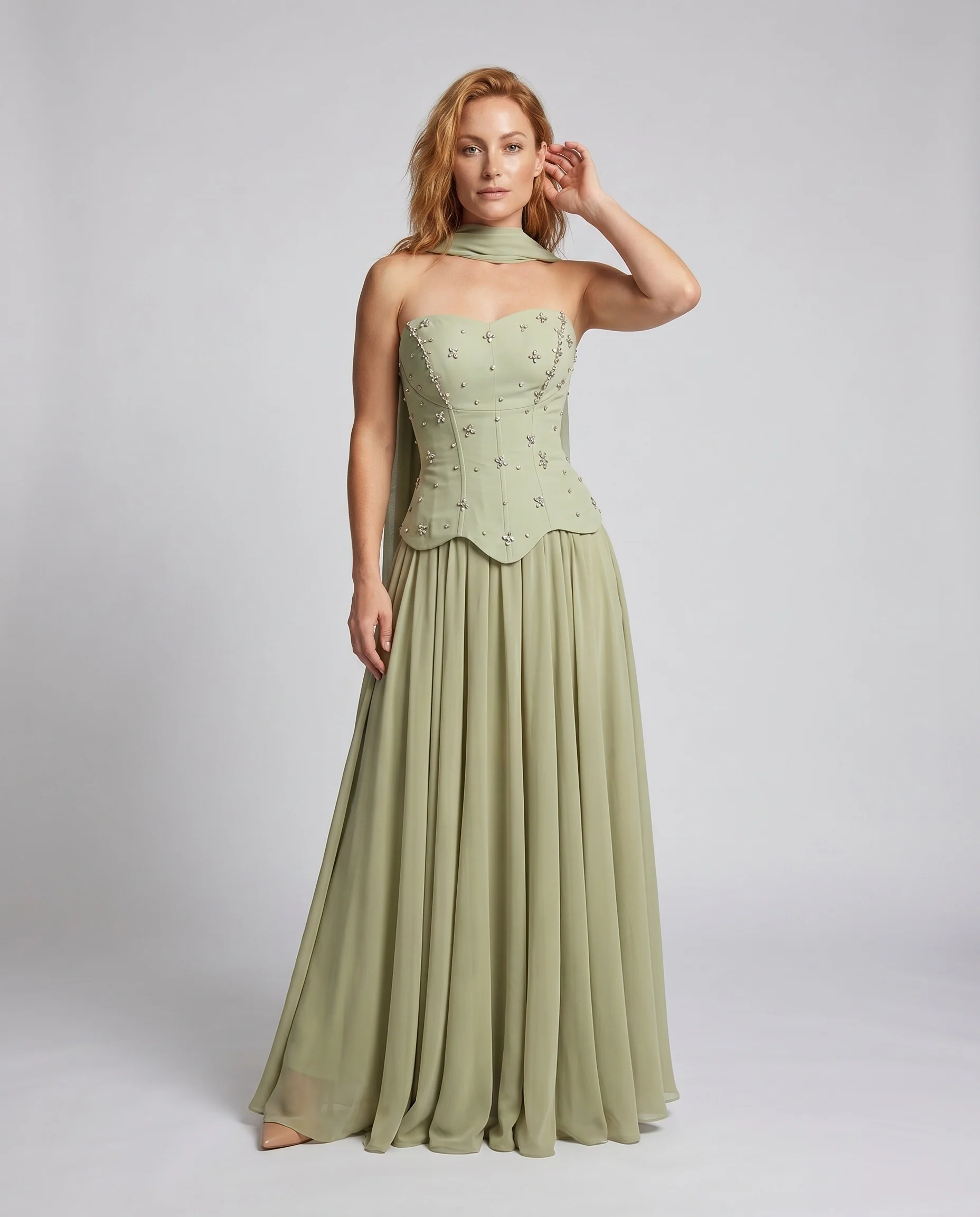 Damen Elegantes Abendkleid mit traumhaftem Bustier-Oberteil und fließendem Rock R&B