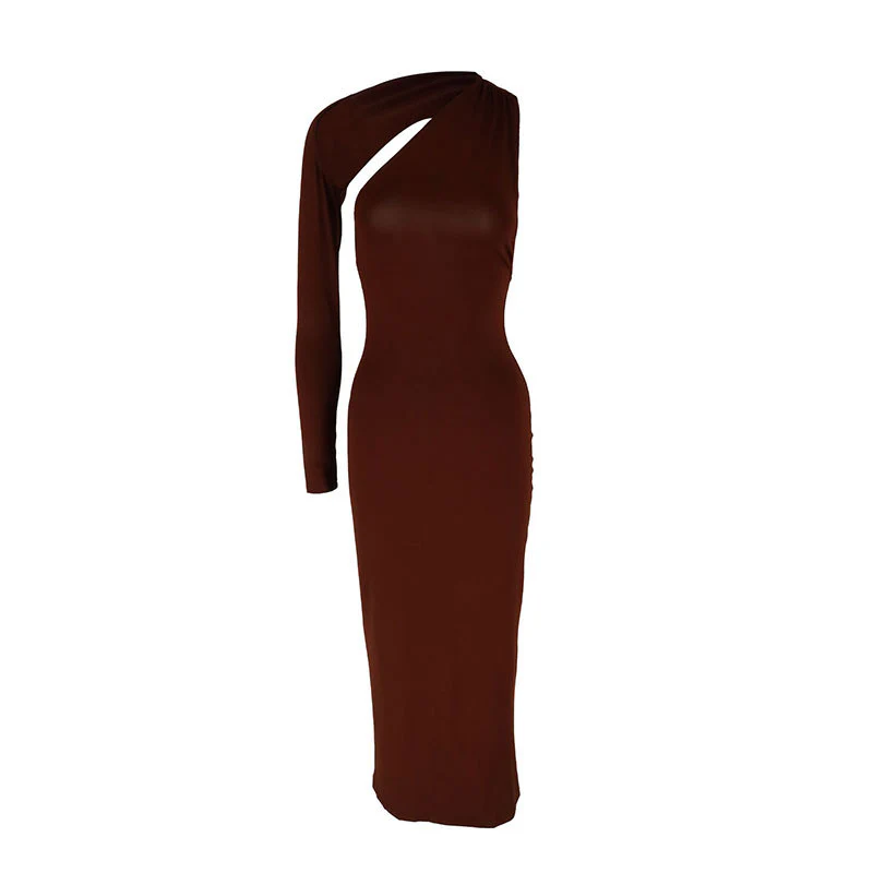 Damen Elegantes asymmetrisches Maxikleid mit einem Ärmel und figurbetonter Silhouette R&B - Image 6
