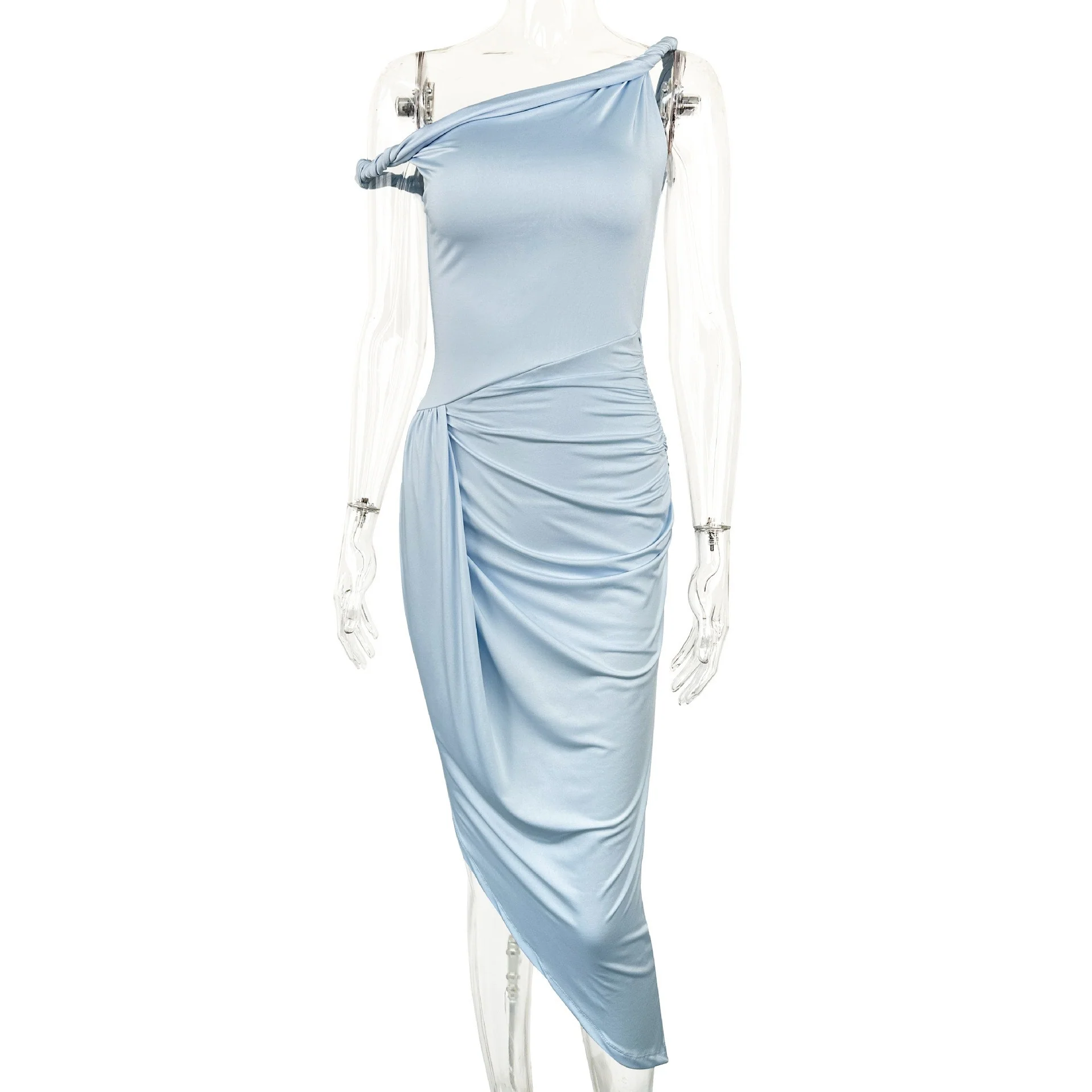 Damen elegantes asymmetrisches Maxikleid mit Raffungen R&B - Image 5