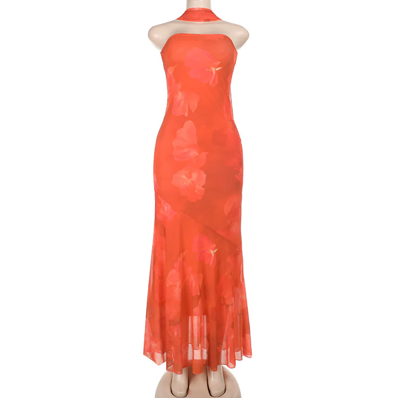 Damen Elegantes Blumenmaxikleid mit Halterneck und fließendem Stoff R&B - Image 6