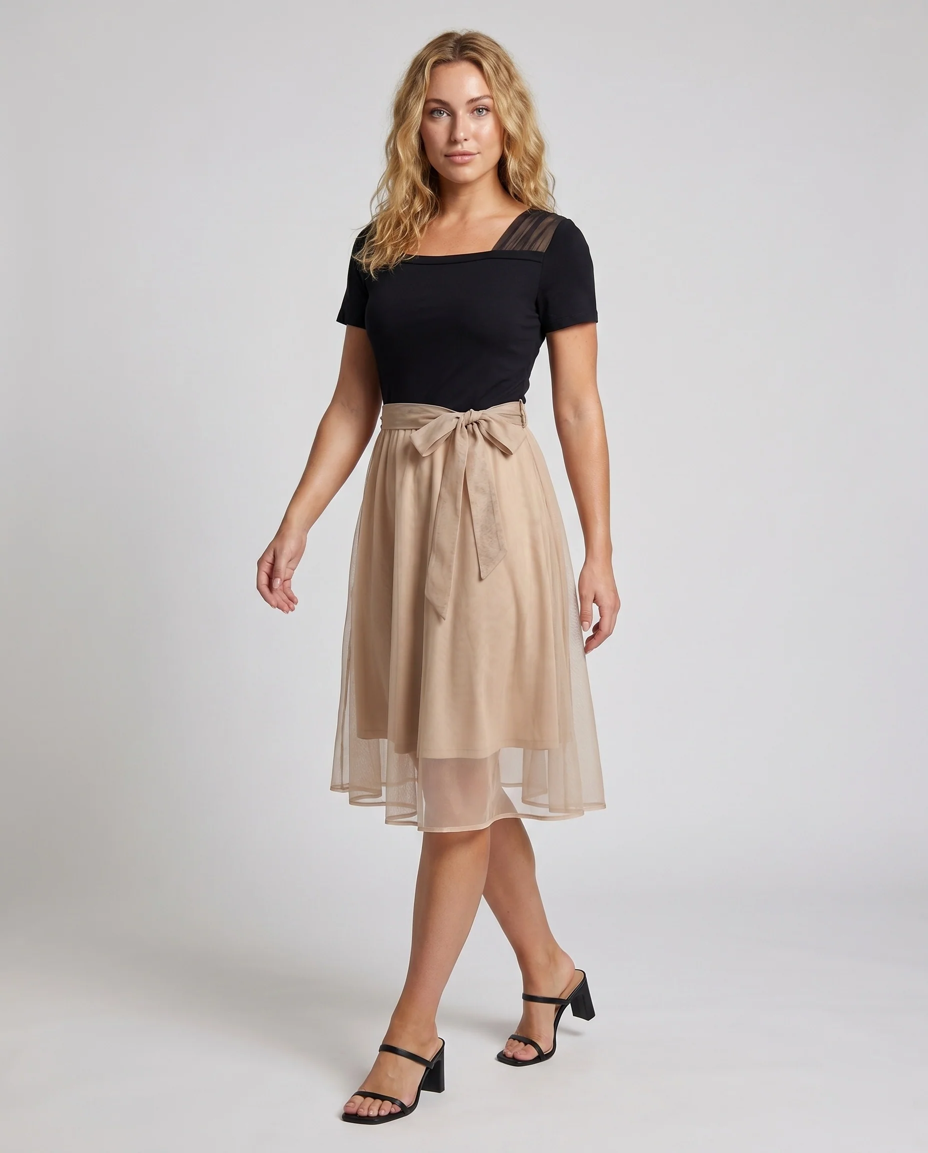 Damen Elegantes Blusenkleid mit asymmetrischem Rock und feinen Akzenten R&B