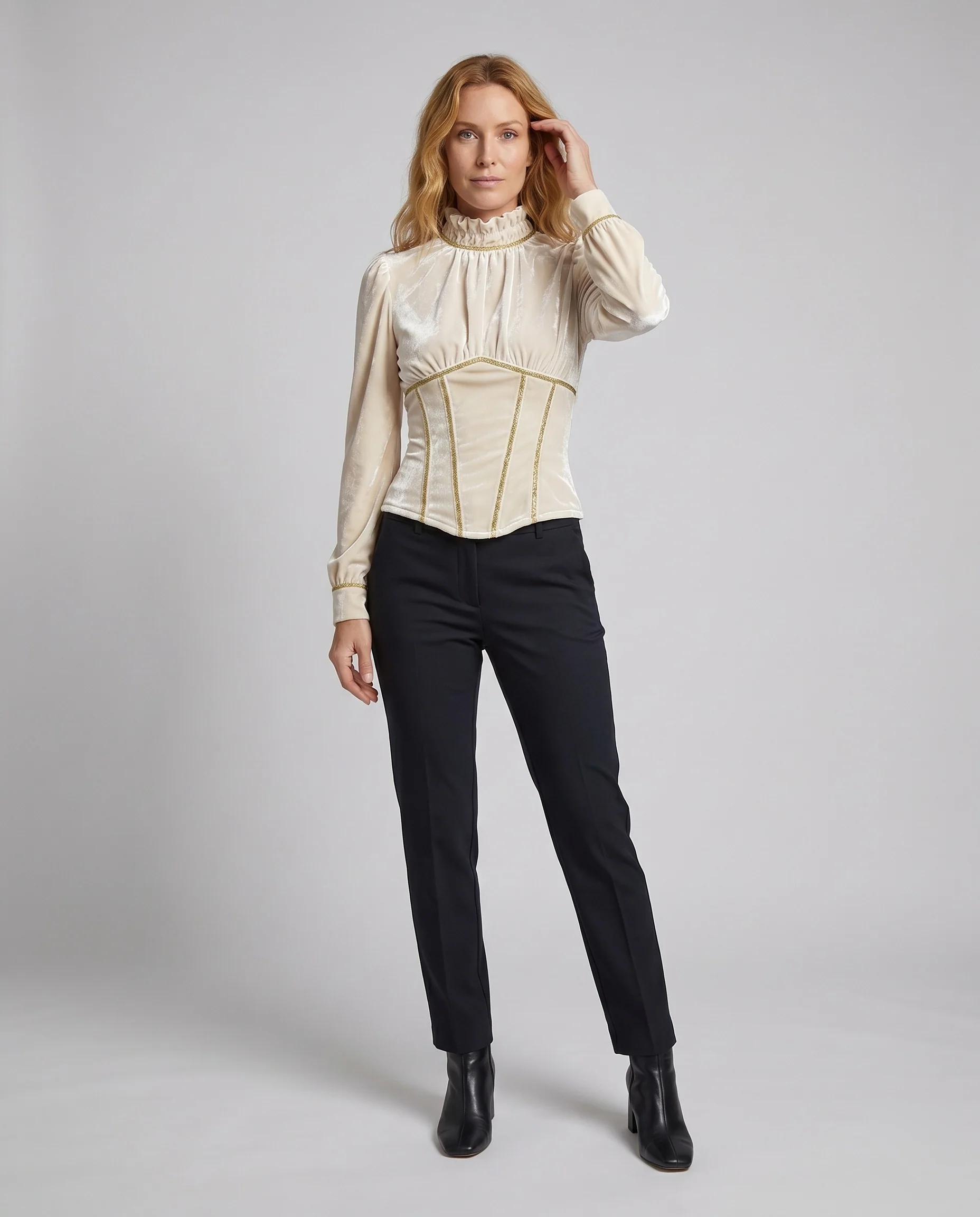 Damen Elegantes Blusenkleid mit Rüschen und strukturiertem Oberteil R&B