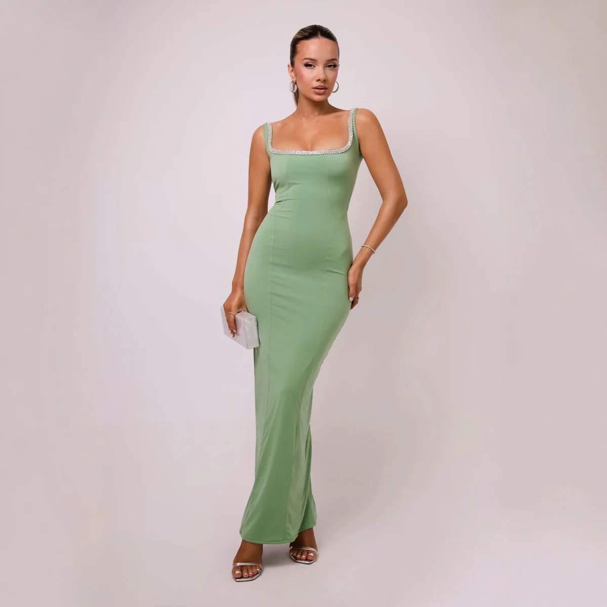 Damen elegantes bodenlanges Abendkleid mit schmalem Schnitt und Zentrierte Details R&B - Image 2