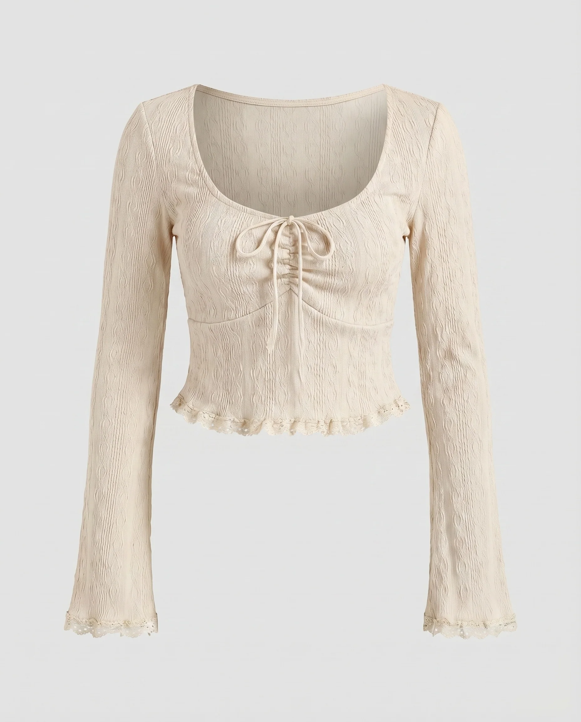 Damen elegantes Crop-Top mit Rüschensaum und Schnürdetails - Image 6
