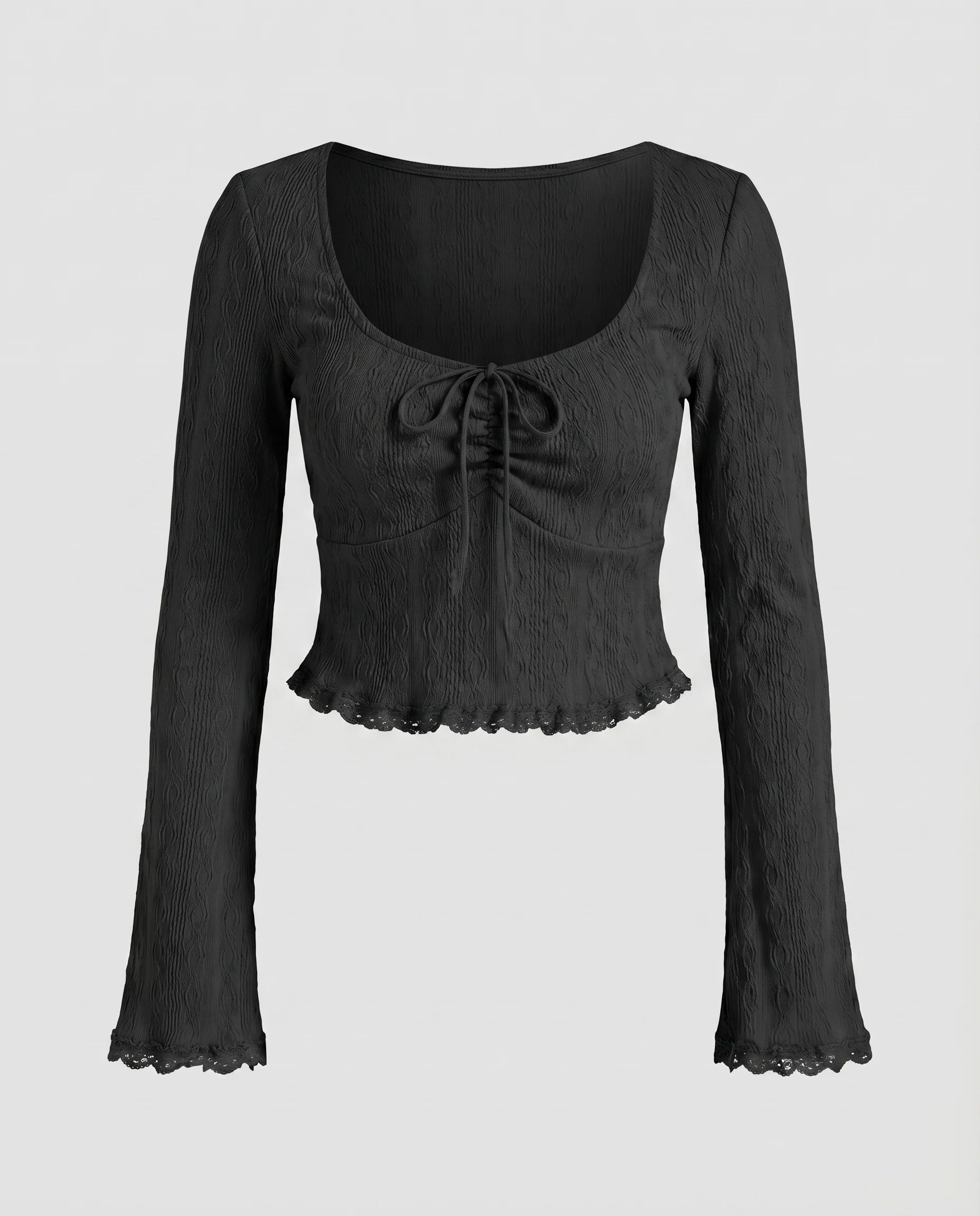 Damen elegantes Crop-Top mit Rüschensaum und Schnürdetails - Image 7
