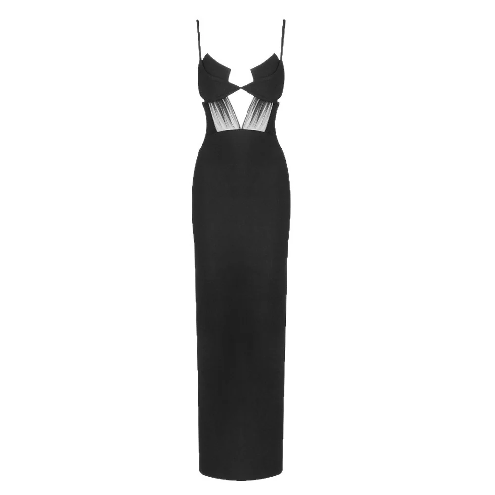 Damen elegantes Cut-Out Maxikleid mit tiefem V-Ausschnitt und transparenten Akzenten Heidi-Mode - Image 5