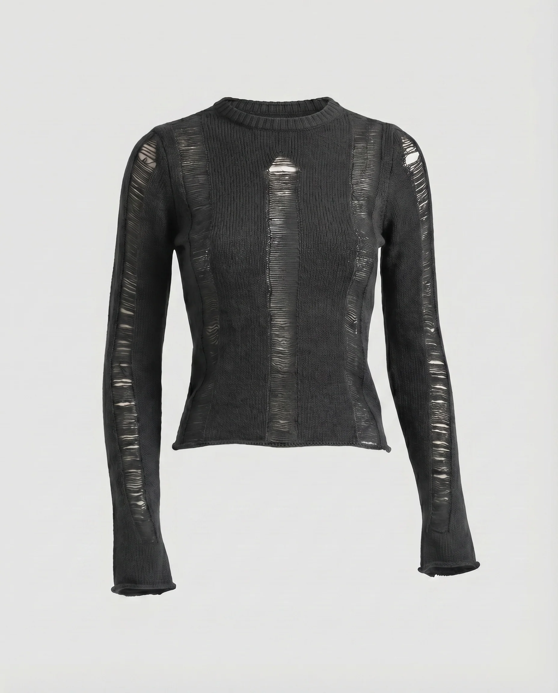 Damen elegantes, cut-out Strickoberteil mit Rippstruktur und langen Ärmeln - Image 8