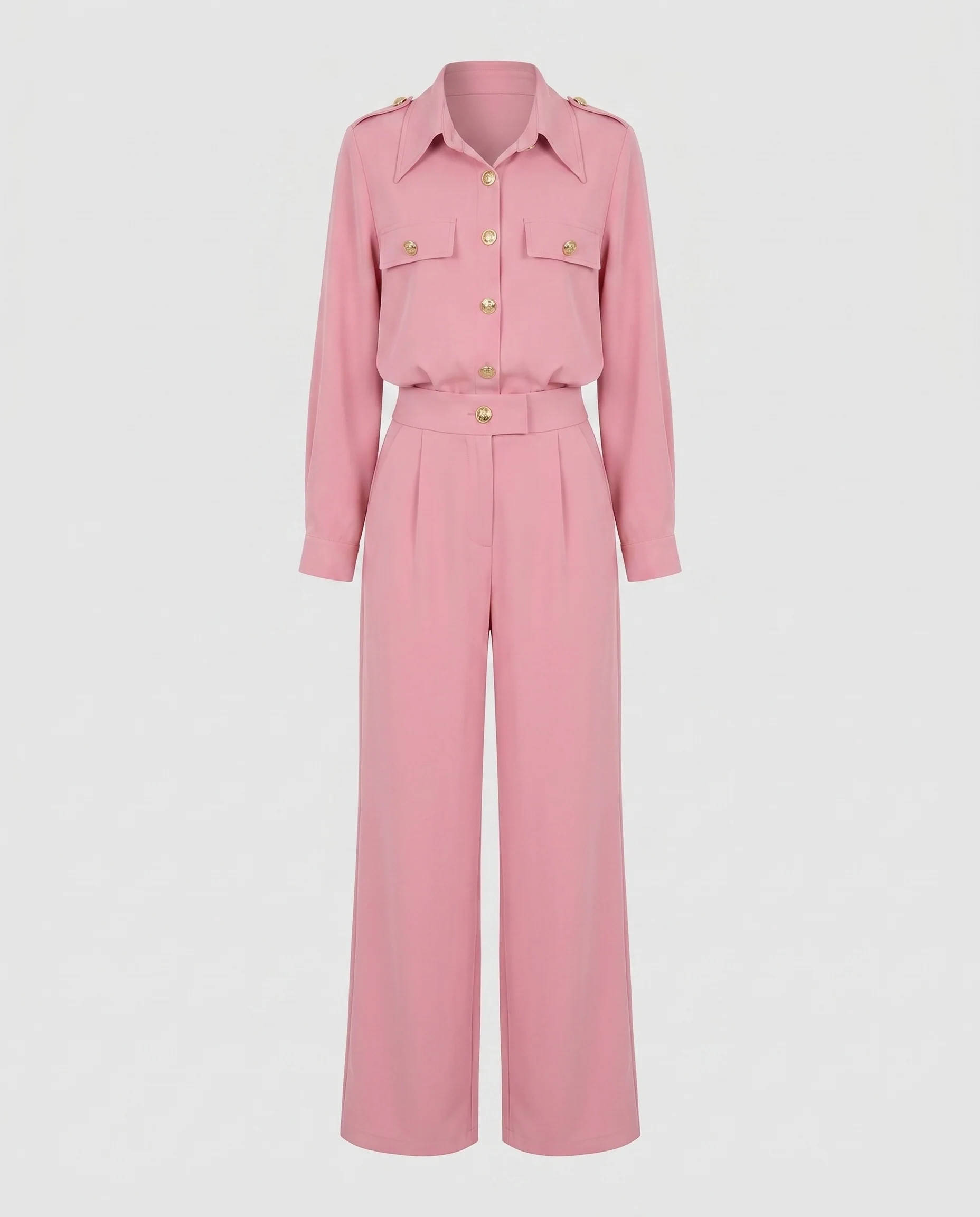 Damen Elegantes Einteiler-Jumpsuit mit goldenen Knöpfen und seitlichen Taschen R&B - Image 4