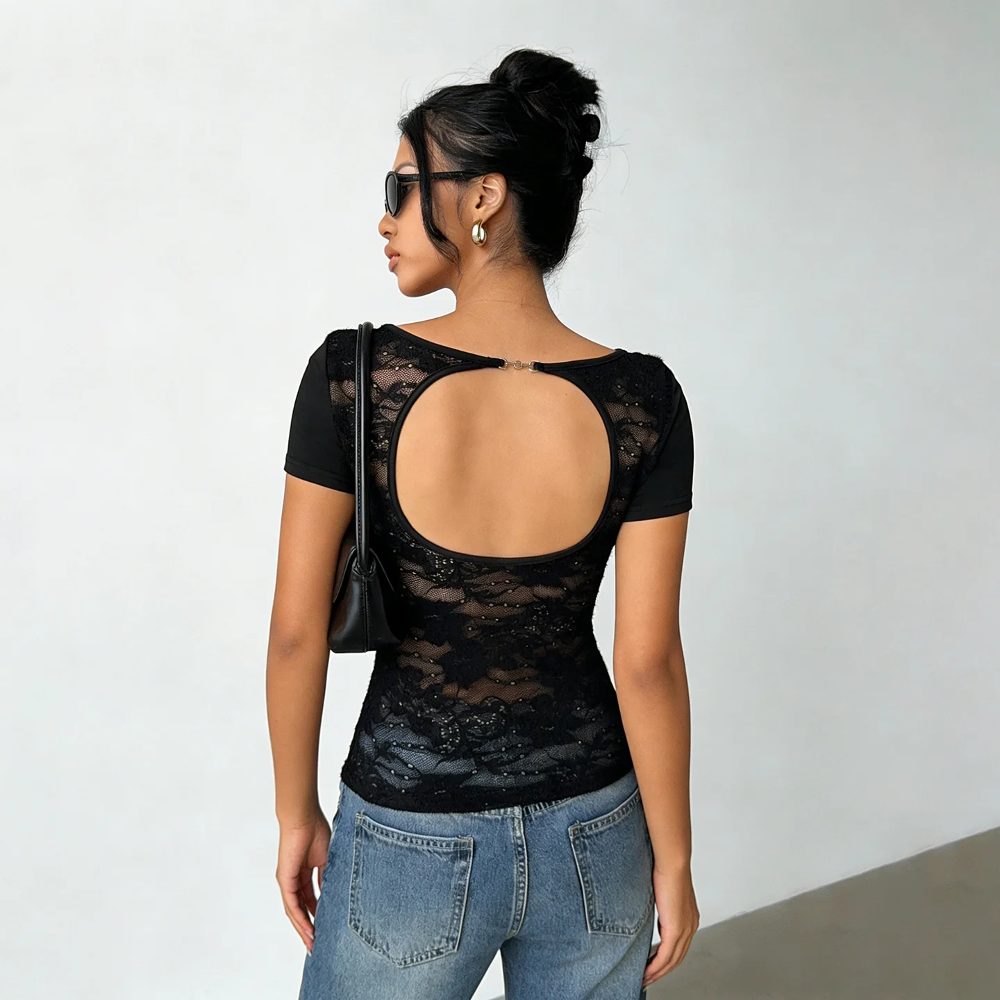 Damen elegantes figurbetontes T-Shirt mit geschlossenen Rückenausschnitt R&B - Image 2