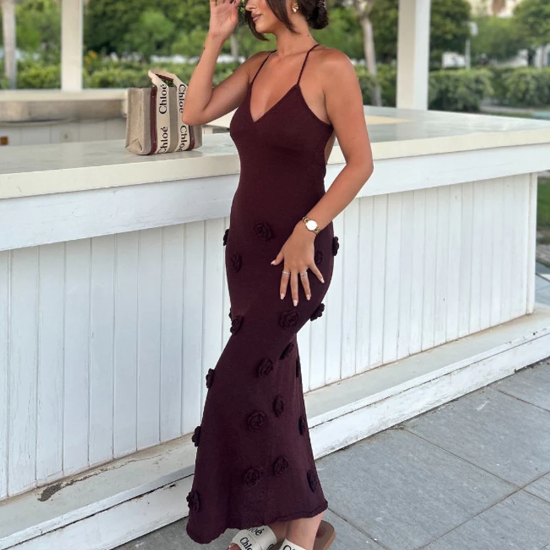 Damen Elegantes gehäkeltes Maxikleid mit floralen Applikationen R&B - Image 3