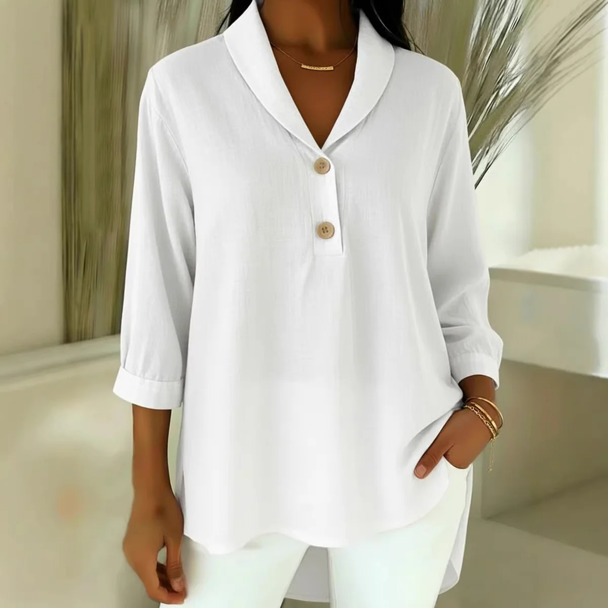 Damen Elegantes Hemd mit modernem Kragen und Knopfdetails R&B - Image 6