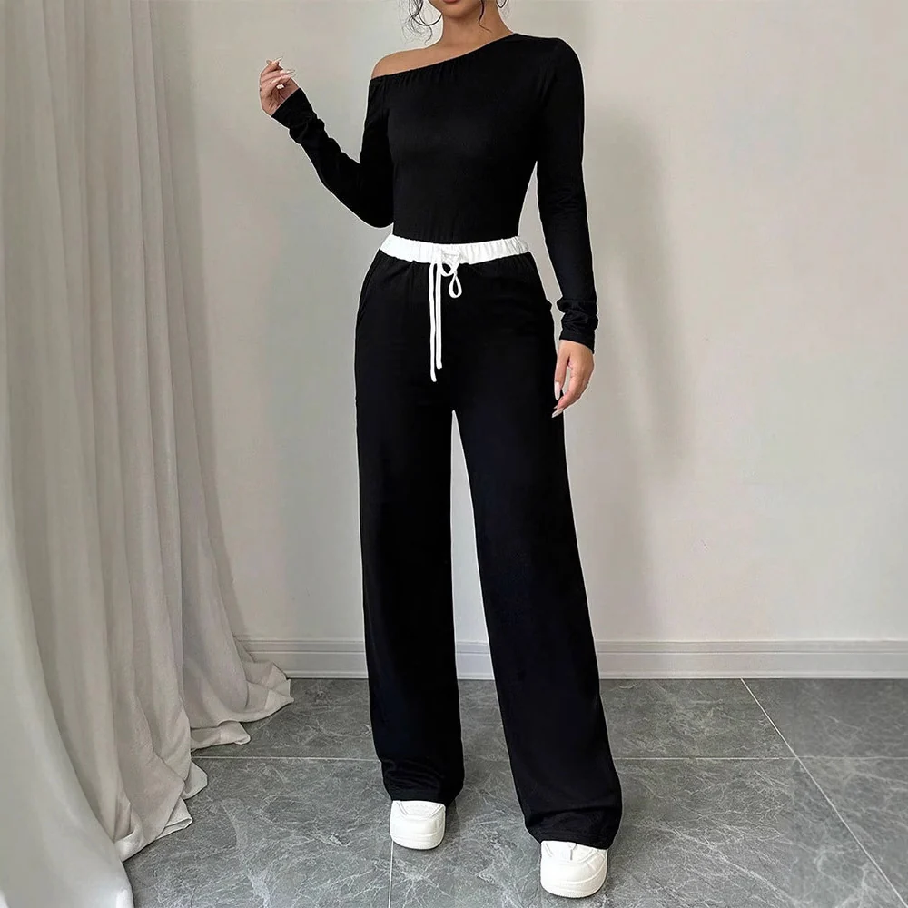 Damen Elegantes Jumpsuit mit asymmetrischem Oberteil und weitem Bein R&B - Image 3