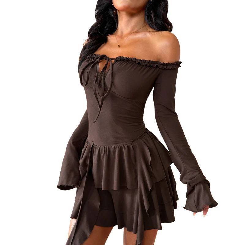 Damen elegantes Kleid mit Rüschendetails und langen Ärmeln R&B - Image 5